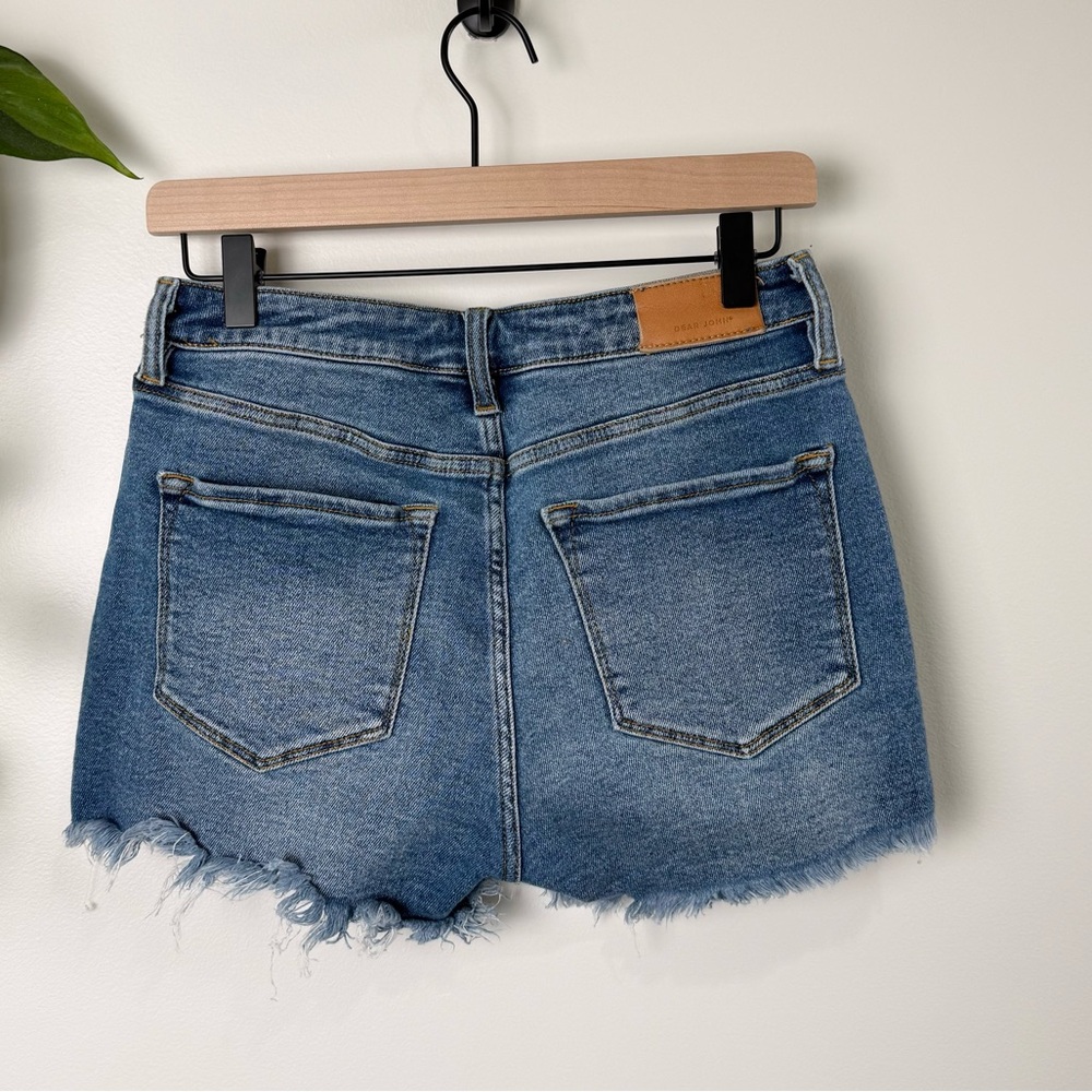 Dear John Gigi Denim Shorts 26 Distressed Frayed Hem Mid Rise Stretch Jean Short - Picture 5 of 7